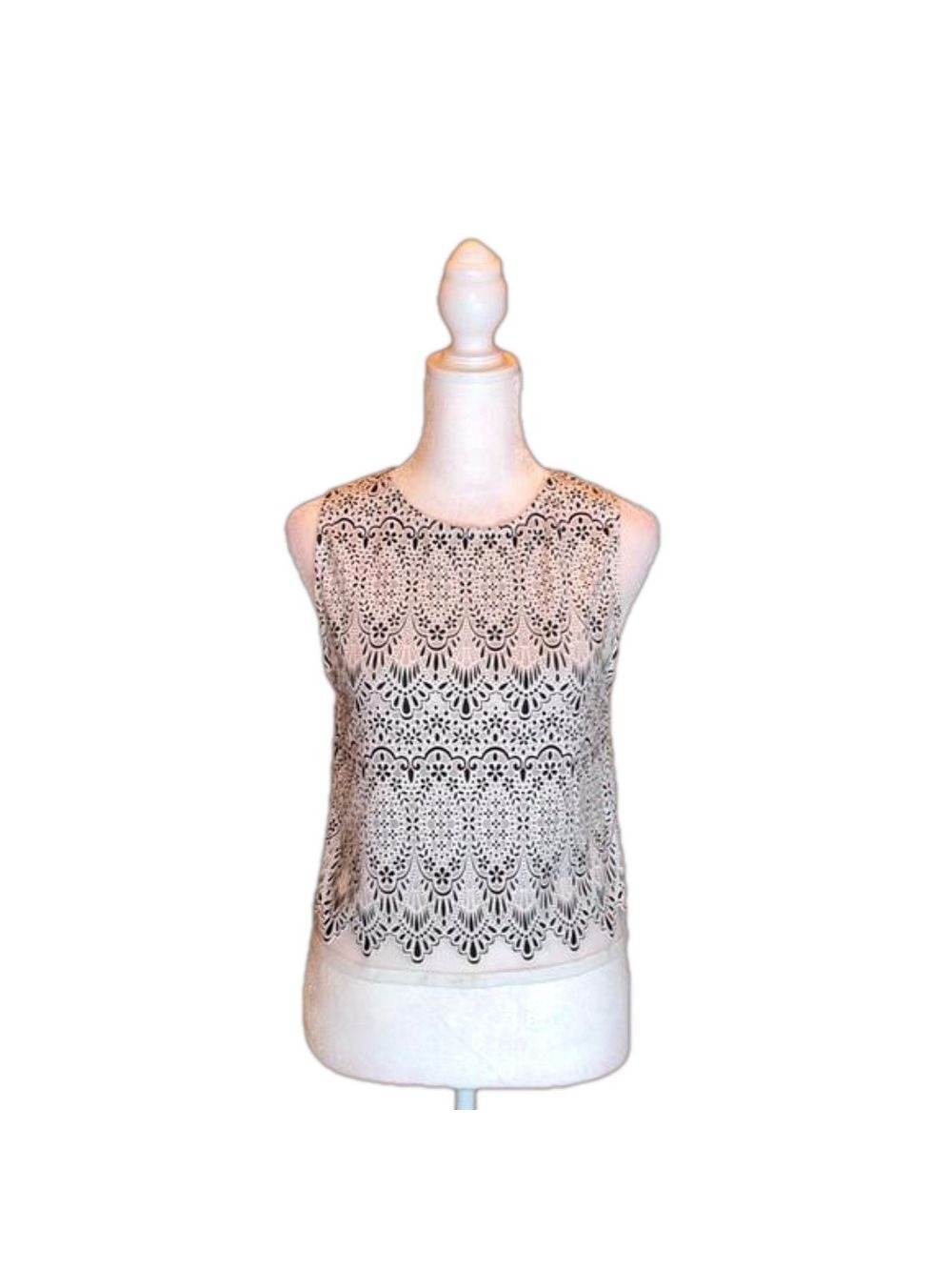 TOPSHOP PETITE Black & White Print Semi-Sheer Crop Top Size 4